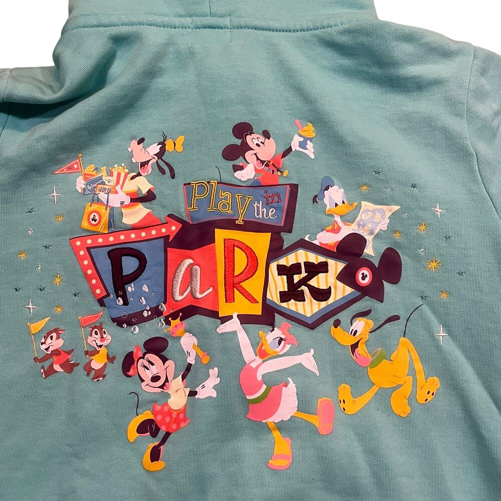 Disney Parks Kids ‎ Girl Boy Large “Play In The Parks” Teal Zipper Hoodie